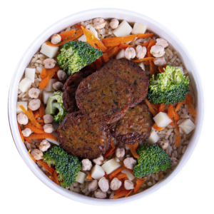 bowl quente arroz integral vegano com faláfel